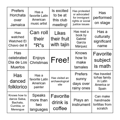 La Raza Bingo! Bingo Card