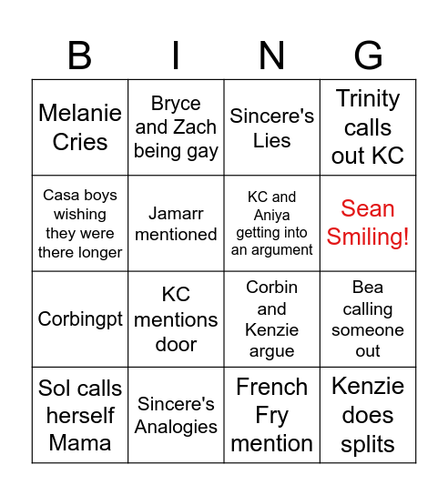 Love Island Bingo Card