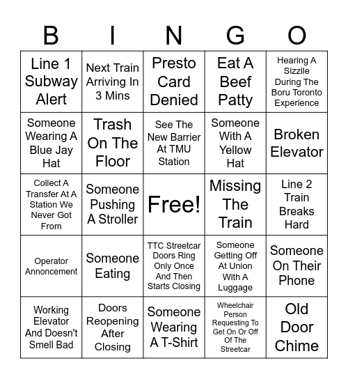 TTC Bingo - September 4th Bingo Card