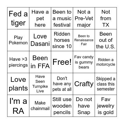 All About Me Bingo Card