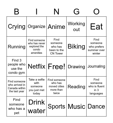 SHUFFLE Bingo Card