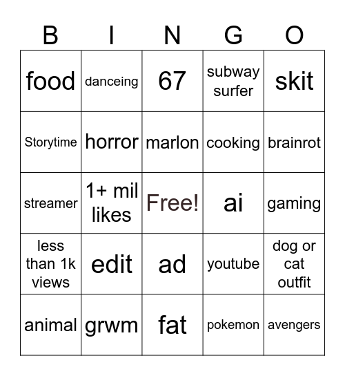 tiktok Bingo Card