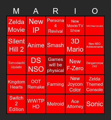 SEPTEMBER NINTENDO DIRECT Bingo Card