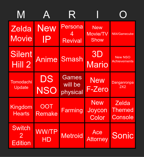 SEPTEMBER NINTENDO DIRECT Bingo Card