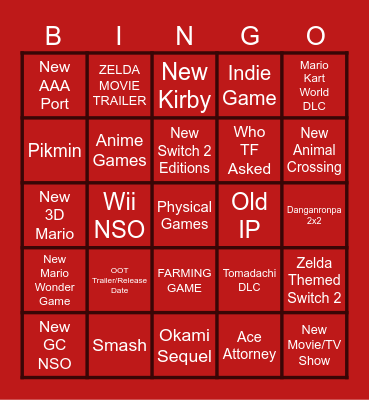 September Nintendo Direct Bingo Card