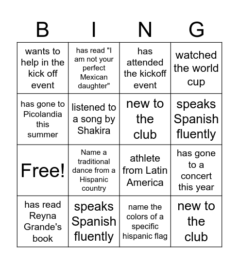 Hispanic Heritage Bingo Card