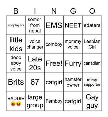neighbors ranked bingo Card
