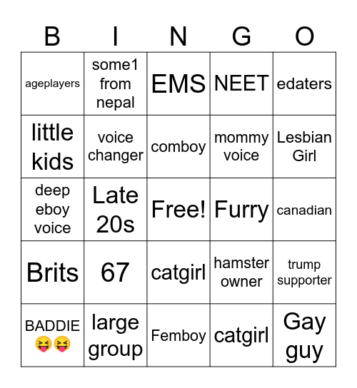 neighbors ranked bingo Card