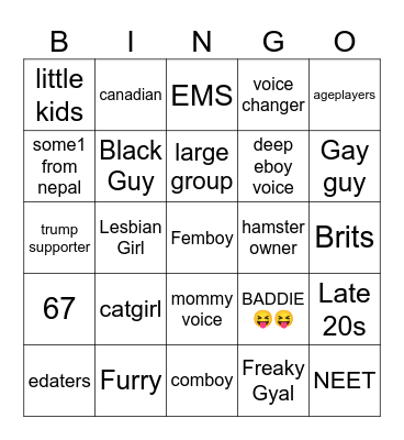 neighbors ranked bingo Card