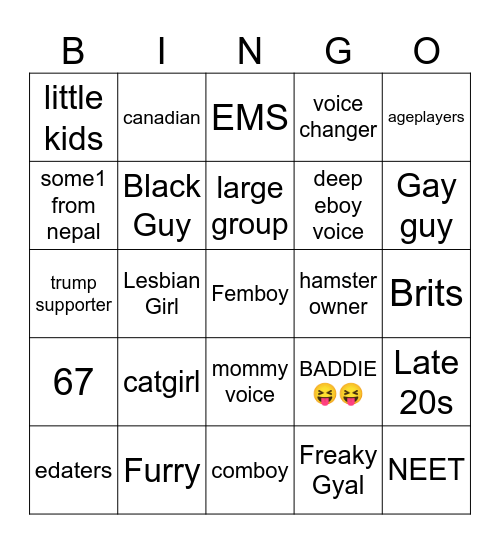 neighbors ranked bingo Card