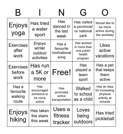 GET TO KNOW YOU Bingo Card