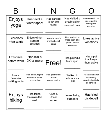 GET TO KNOW YOU Bingo Card