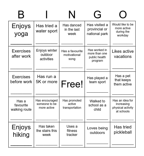 GET TO KNOW YOU Bingo Card