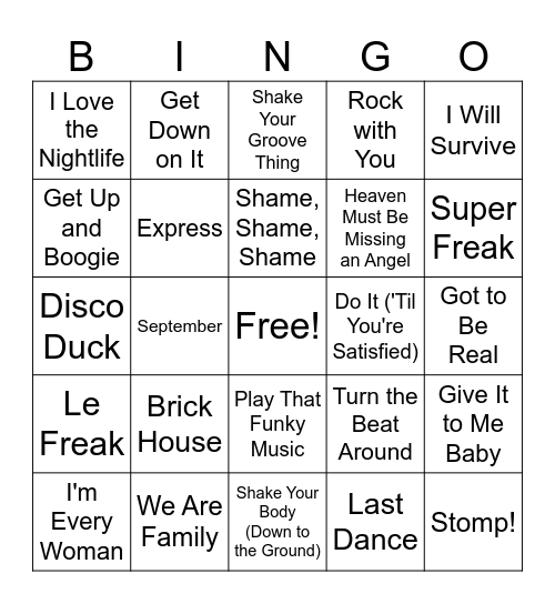 Disco Fever Bingo Card