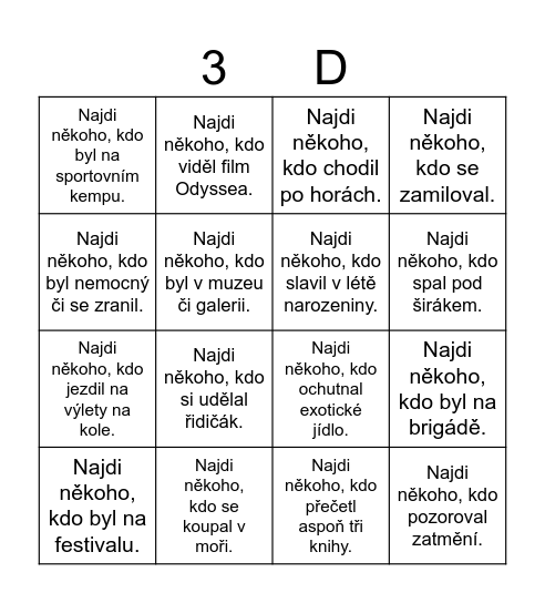 Prázdninové bingo GJKT Bingo Card