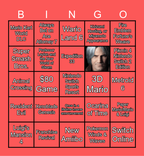 Nintendo Direct Bingo Card