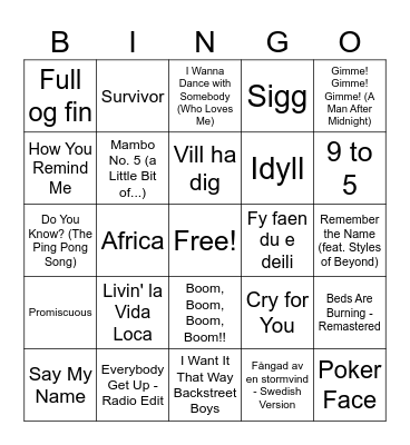 Merethe 40 år Bingo Card