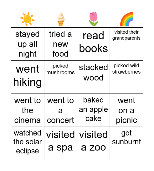 Classmate summer bingo - find someone who... Bingo Card