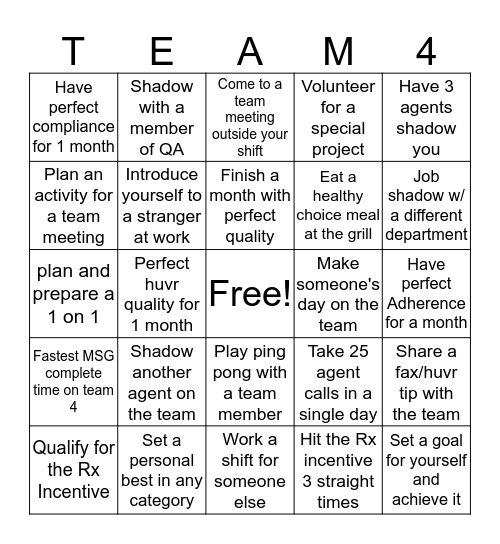 Compliance Team 4 Bingo Card