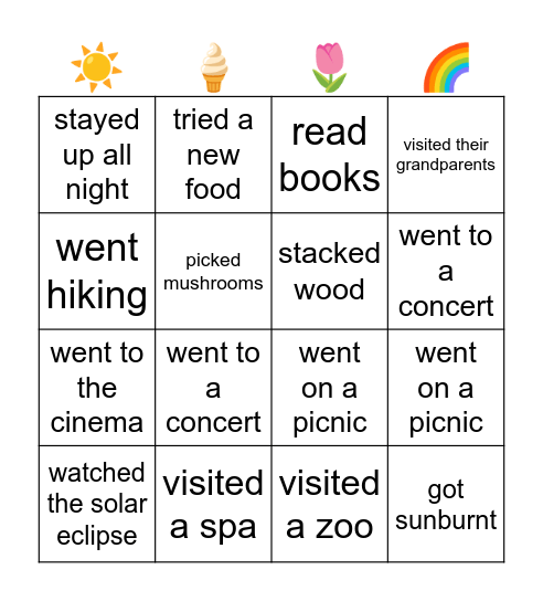 Classmate summer bingo - find someone who... Bingo Card