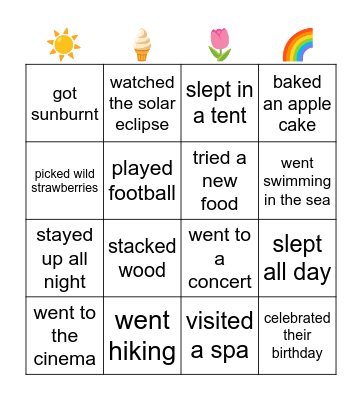 Classmate summer bingo - find someone who... Bingo Card