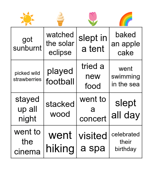 Classmate summer bingo - find someone who... Bingo Card