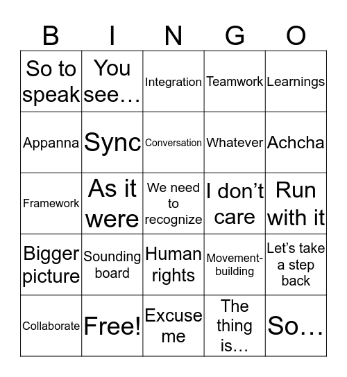 Tara Bingo Card