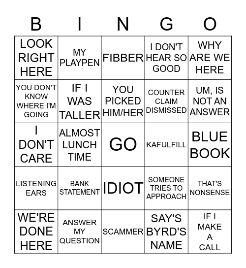JUDGE JUDY BINGO Card