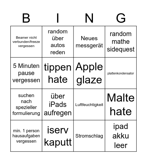 clauß physik bingo Card