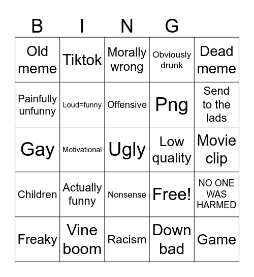 Offensive meme bingo Card