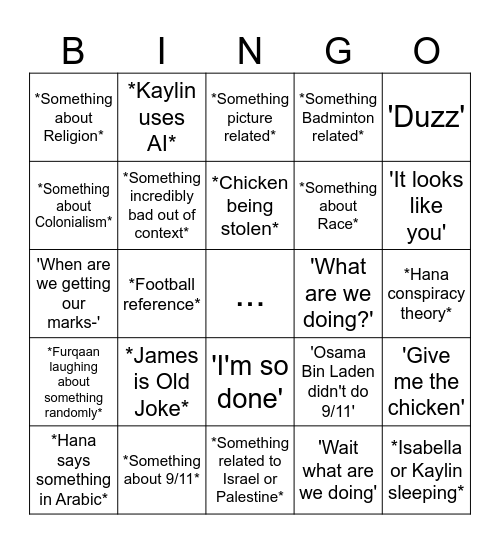 History Bingo Card