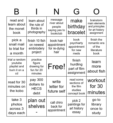 to-do bingo Card