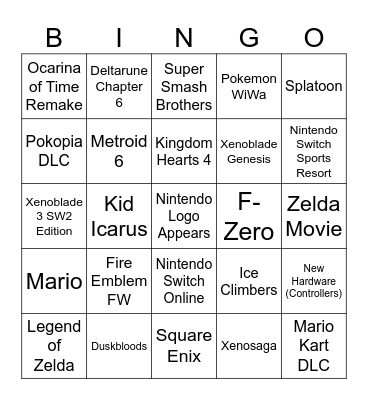 Nintendo Direct 9.10.2026 Bingo Card