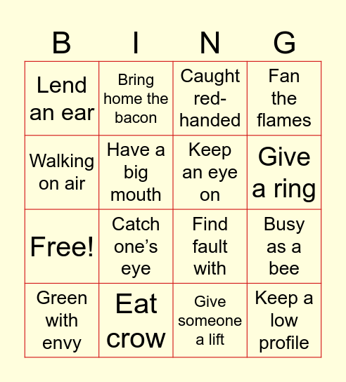 English Idioms Bingo🪎 Bingo Card