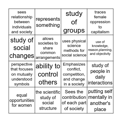 Sociology  Bingo Card