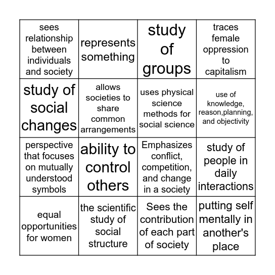 Sociology  Bingo Card