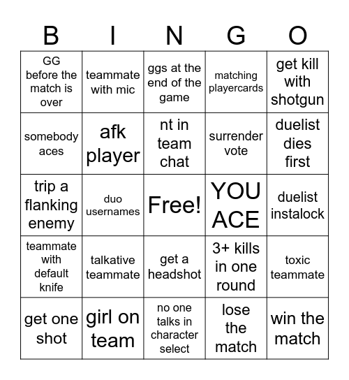valorant bingo Card
