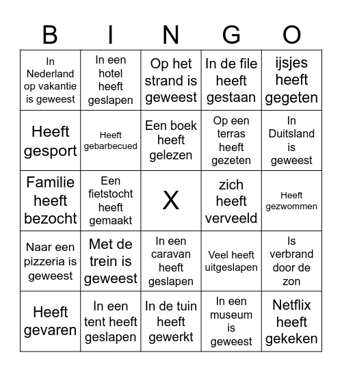 Vakantie Bingo Card