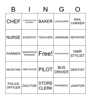 Community Helpers Bingo Card