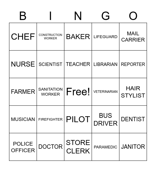 Community Helpers Bingo Card
