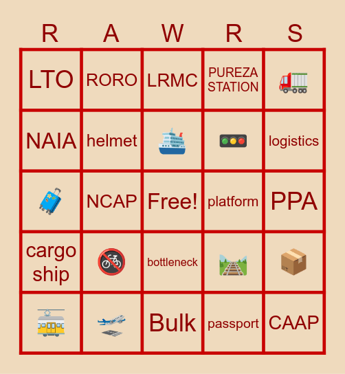TRANSPORT Bingo Card