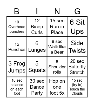 PA (Kids) Bingo Card