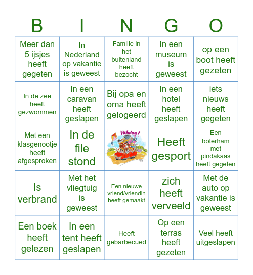 Zoek iemand die in de vakantie Bingo Card