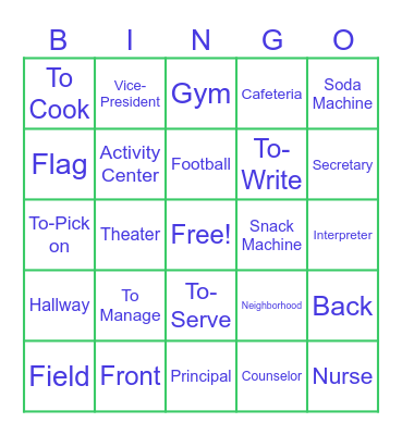 More School Location and Activities Bingo Card
