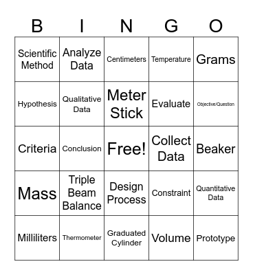 Nature of Science Vocabulary Bingo Card