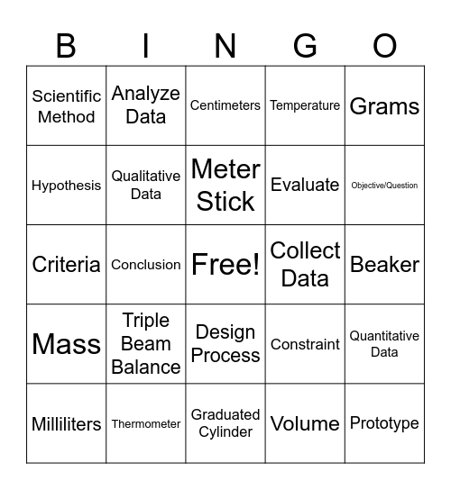 Nature of Science Vocabulary Bingo Card