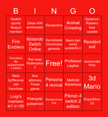 Nintendo Direct September 2026 Bingo Card