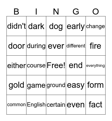 Sight Words Level 2 Yellow 1st  Bingo Card