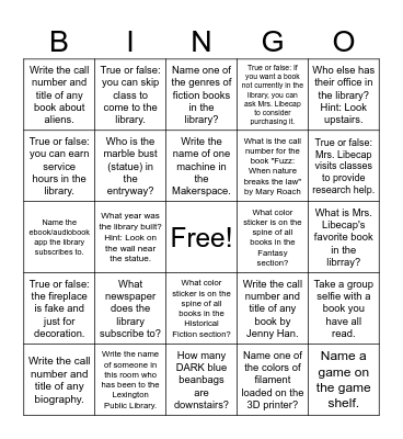 Library Bingo Card