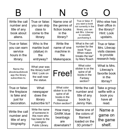 Library Bingo Card